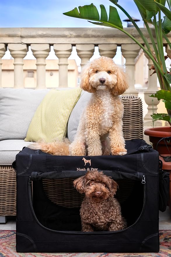 Noah & Paw Collapsible Dog Crate 26 Inch, Small Dog Crate for Small Medium Breeds, Travel Kennel for Car, Including Pet Mat for Pet Cage, 2 Storage Pockets, Handbag, 10mm Locking Zipper 26 * 17 * 17