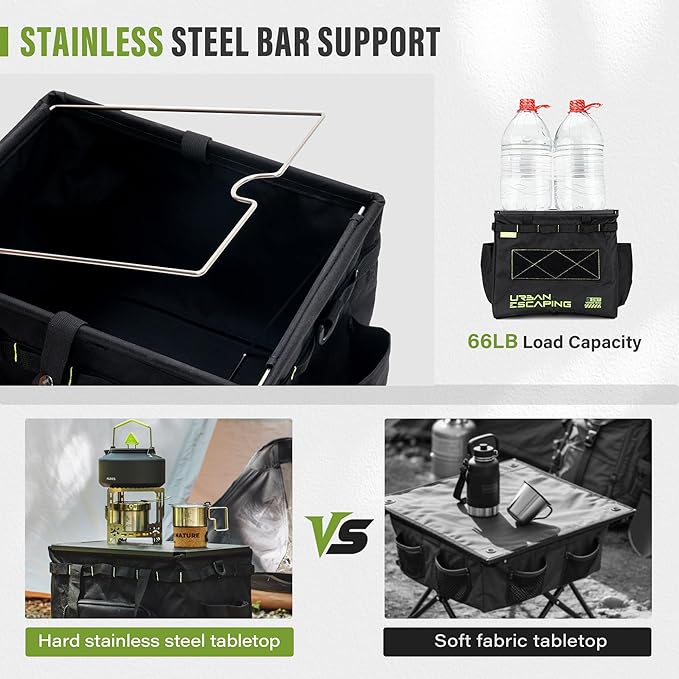 Alocs Camping Storage Bag, 30L Collapsible Tactical Tote Bag with IGT Top Panel – Usable as a Table, Camping Bag with Handles for Outdoor, Camping, BBQ, Picnic, Travel, Trunk Organizer