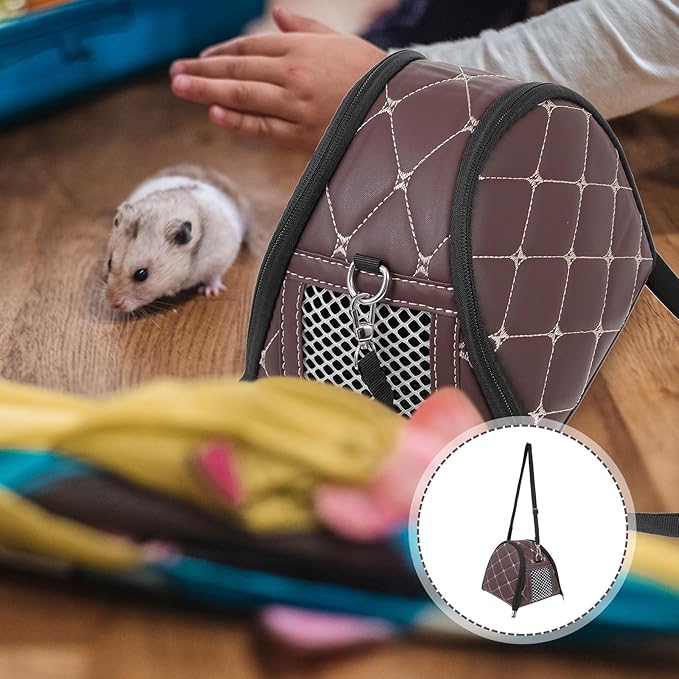 Small Animal Carrier Bag for Hamsters and Hedgehogs, Portable Pet Travel Pouch with Brown Nylon Strap, Outdoor Chinchilla and Rat Carrier for Small Pets on The Go