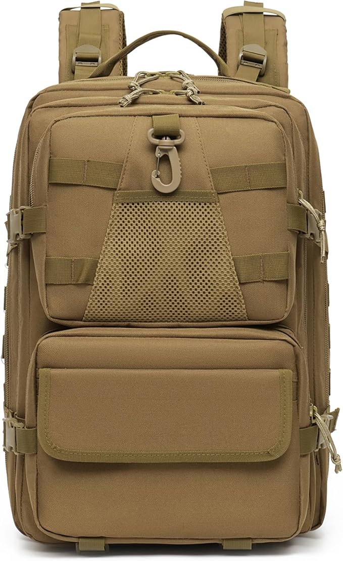 aiGear 50L Military Tactical Backpack 3 Days Assault Pack Large Day Backpack for Men Molle Army Bug Out Bag Waterproof Heavy Duty Hiking Trekking Rucksack - Khaki