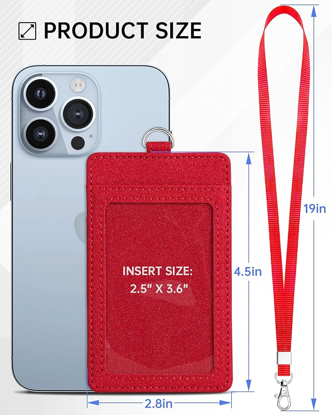 Teskyer Badge Holder with Lanyard, Leather ID Name Badge Card Holder with Lanyard for ID Badges, Vertical, Starry Red