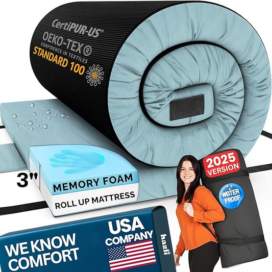 Hazli Matrix Memory Foam Camping Mattress Pad - Roll Up Mattress for Adults - Portable Cot Sleeping Pad for Camping - Floor Mat or Bed Roll for Car, SUV