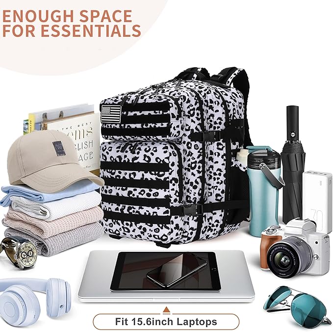25L Tactical Backpack for Men and Women Small Military Tactical Backpack Heavy Duty Molle Assault Pack Daypack for Hiking Camping Travel Work Gym Outdoors (Leopard)