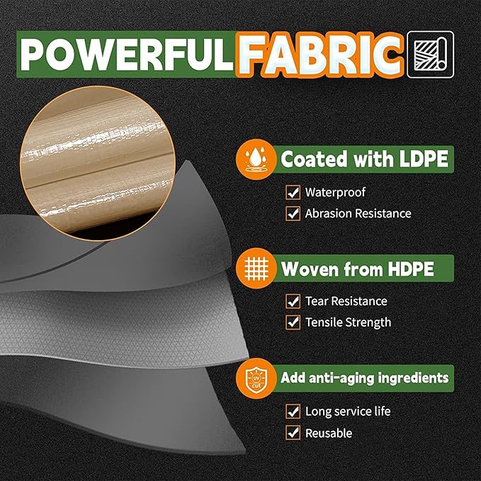 RAINDEWAY 10x20 Feet Heavy Duty Tarp,12 Mil Tan Waterproof Poly Tarp Cover,UV Resistant,Weatherproof,Durable,Multipurpose Tarps with Grommets and Reinforced Edges