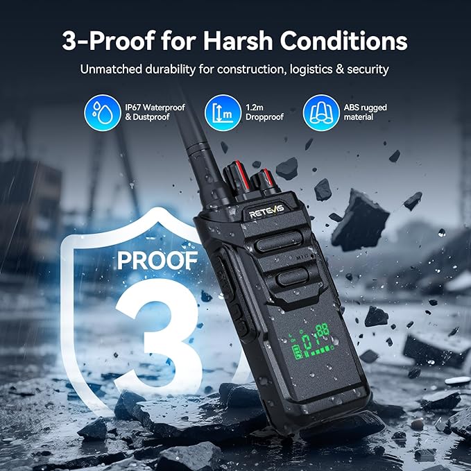 Retevis RT48H Heavy Duty Walkie Talkies Long Range, Hidden Display, IP67 Waterproof, Fast Charing, Portable FRS 2 Way Radio with 6-Way Charger, Commercial Radio for Security Industry (6 Pack)