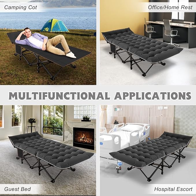 ABORON Camping Cot for Adult 28" Extra Wide, Heavy-Duty 1200D Oxford Cot for Sleeping, Portable Folding Camp Bed with Mat & Carry Bag