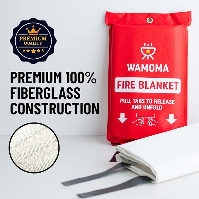 Fire Suppression Blanket - Waterproof, Oil-Resistant, Fiberglass Fire Blanket for Home, Kitchen, Grill, BBQ, Fireplace with Rapid Deployment | Reusable High Heat Resistant Safety Sheet