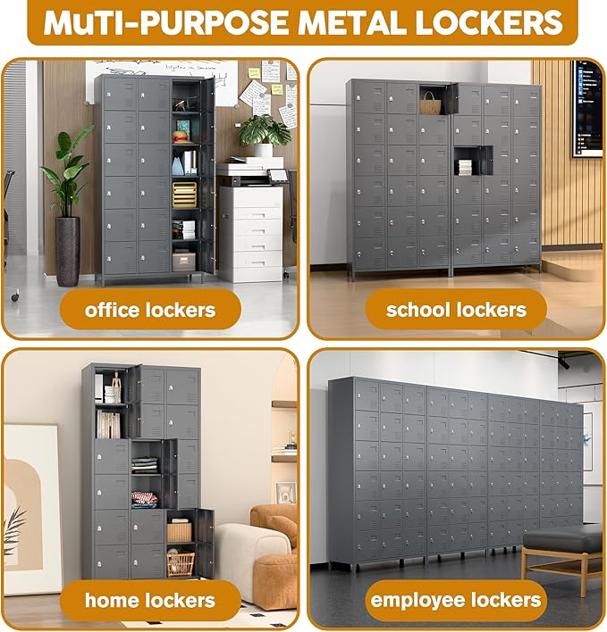Metal Lockers for Employees, Locker Storage Cabinet with 18 Doors for Office Gym School Bedroom, Assembly Required, Dark Grey,18 Doors