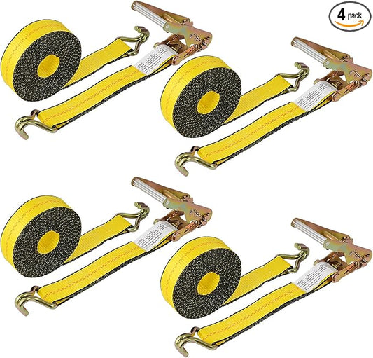 4 Pack 2" x27' Ratchet Strap Tie Down Straps 10000LB Break Strength J Hook Heavy Duty Cargo Ratchet Straps TieDowns 3,333LB Working Load Limit