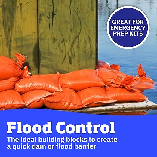 DURASACK Heavy Duty Sand Bags with Tie Strings Empty Woven Polypropylene Sand-Bags for Flood Control with 1600 Hours of UV Protection, 50 lbs Capacity, 14x26 inches, Orange, Pack of 50