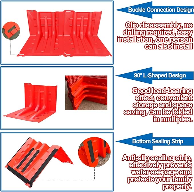 Flood Prevention Barriers, 2/4/6/8/10-Pcs L-Shaped ABS Plastic Removable Flood Panels Mobile Flood Protection Panels, 27x26x20in Waterproof Underground Garage Flood Prevention Board(6-Pcs)