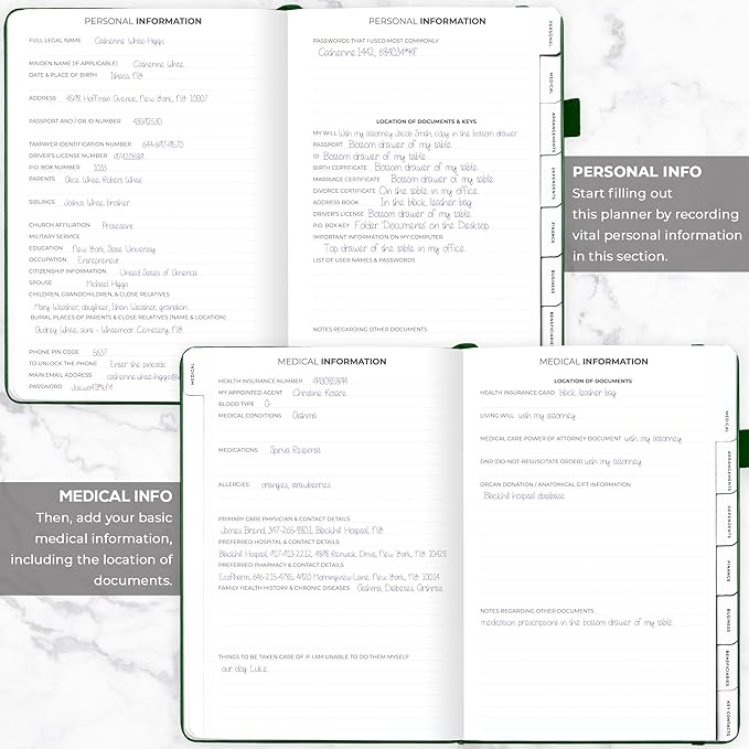 Clever Fox Large End of Life Planner – Guided Final Arrangements Organizer Notebook for Instructions, Beneficiary Info, Will Preparation, Last Wishes & Funeral Planning – 8.5" x 11" (Dark Green)