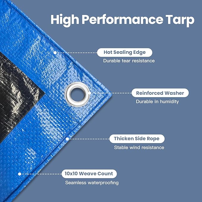 Tarp 20x30 Waterproof 7mil Blue/Black Multipurpose Tarps Uv Resistant Outdoor Tarp for Camping, Rooftops, Yards, Pools, Vehicles, Boats by-MVPNET