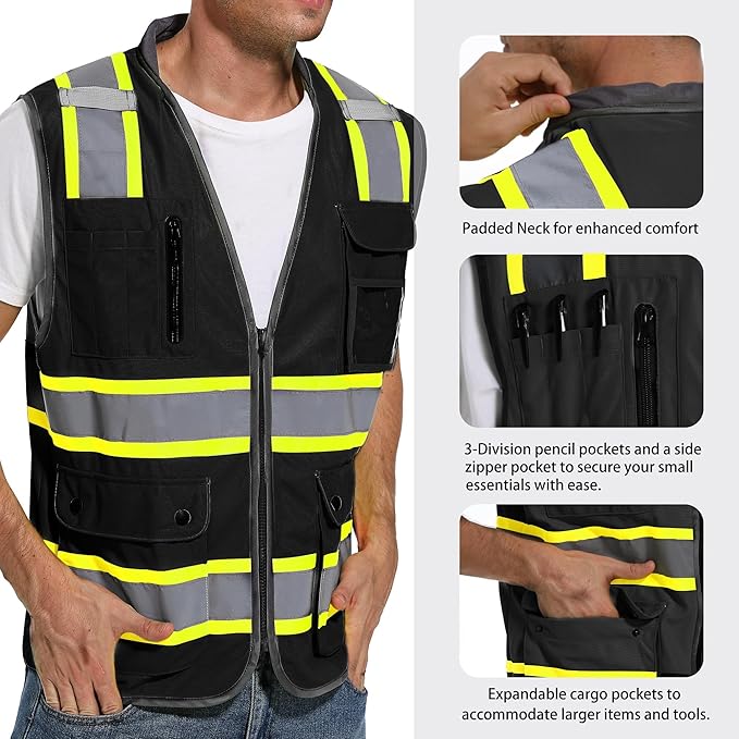Reflective Safety Vest for Men and Women - High Visibility Construction Vest - Dual Tone Reflective Strips