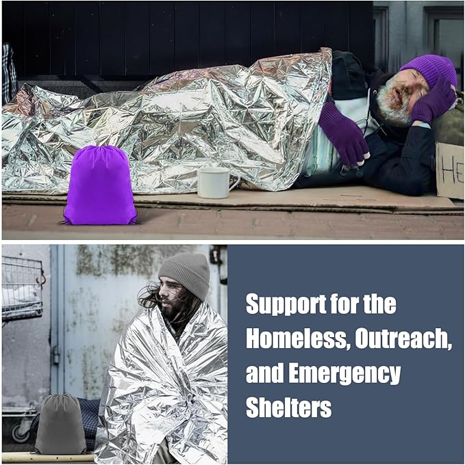 300 Pcs Homeless Care Package Supplies Bulk Winter Emergency Blankets Beanies Hat Gloves Scarves Socks Drawstring Bags for Men Women Cold Weather Camping Outdoor Survival Kit (6 Colors)