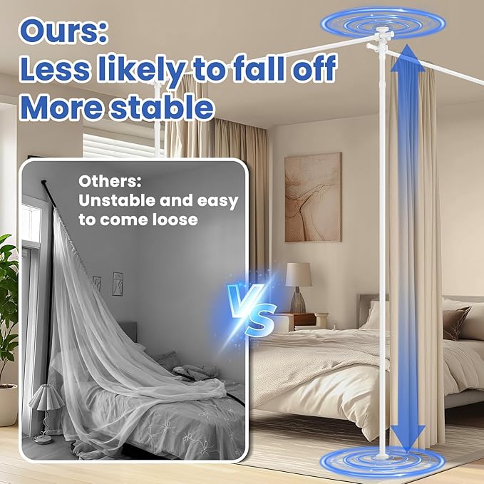 Room Divider No Drill Curtain Rod (H)43-120×(W)35-100 inch, Adjustable Heavy Duty Tension Pole 45 LBS Load, Freestanding Partition Wall for Apartment/Dorm/Office, Curtains Not Included- White, 1 Pack