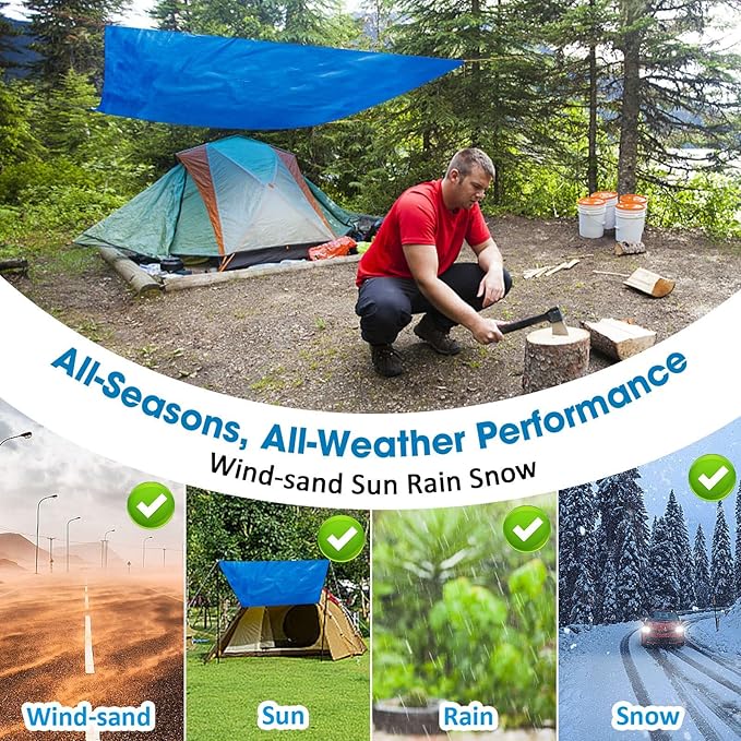 Double-Sided Waterproof Poly Tarp 10x14 Feet 5mil Thick Polyethylene Tarps, Perfect for Outdoor Use, Plastic Cover & Mat for Tent Camping Storage Boat Bikes Vehicles