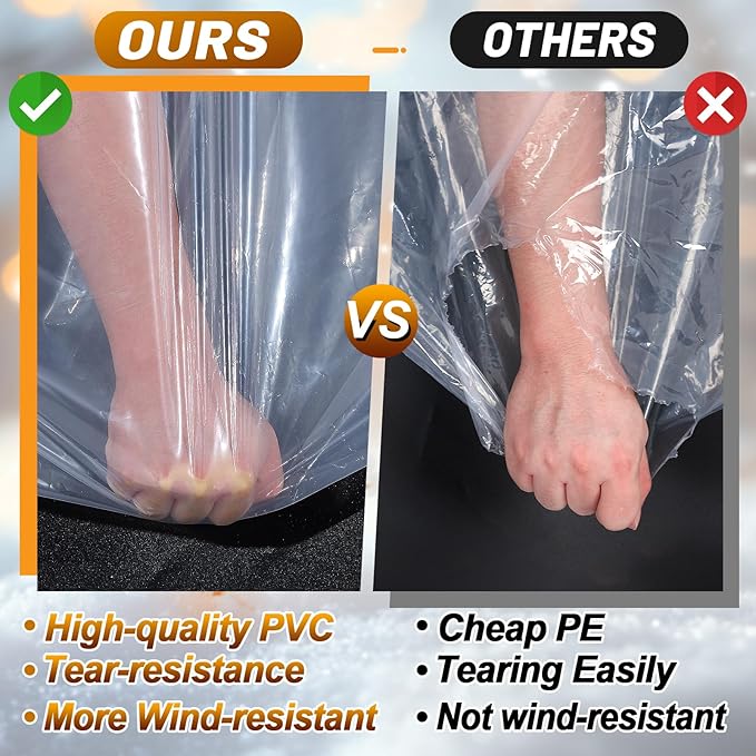 10x13ft Clear Tarp Heavy Duty Waterproof for Patio Winterizing - 5 mil Anti-Tear Snowproof & Windproof Clear Plastic Tarps with Grommets for Winter Garden Patio Enclosure Chicken Coop
