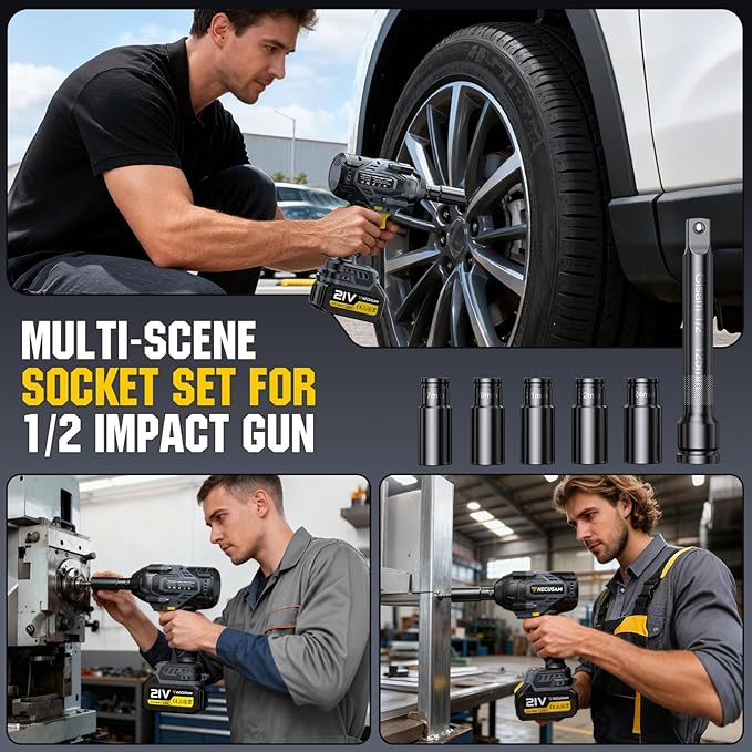 Impact Wrench Cordless 1/2 Inch, 1032Ft-lbs (1400N.m) Brushless High Torque Impact Gun, 4-Speed with 2X 4000mAh & Full Accessory Kit Batteries for Mechanics/Car Repair