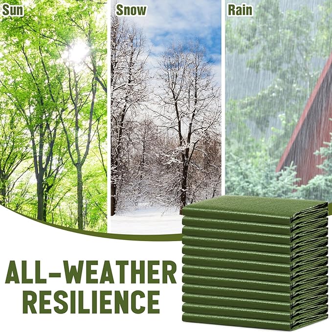 12 Pack 6 x 8 ft 5.5 Mil Large Tarps Heavy Duty Waterproof Tarp Multi Purpose Tent Cover for Home Boats Cars Camping Patio Furniture Roof Emergency Rain Protective Cover, Army Green
