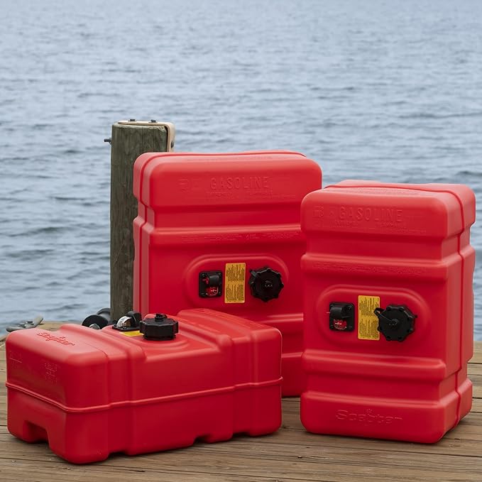 Scepter 08669 Rectangular 12 Gallon Low Profile Marine Fuel Tank For Outboard Engine Boats, 24.5" x 18" x 11.5", Red