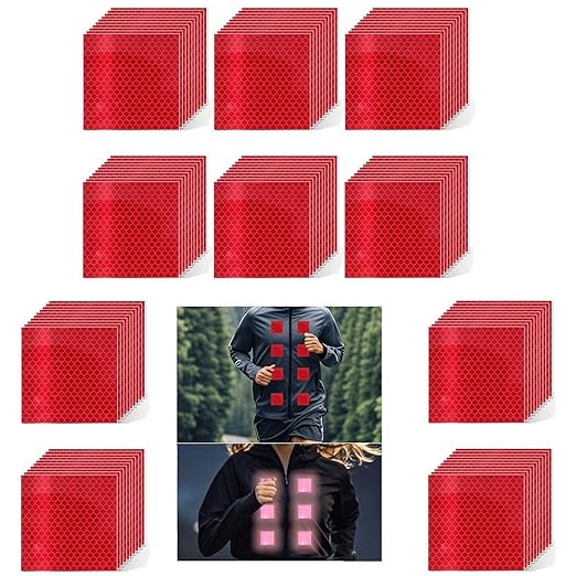 Non Fading Red Reflective Stickers 3 inch X 3 inch, Outdoor Waterproof High Visibility Warning Safety Adhesive Reflector Tape (100 Pcs)