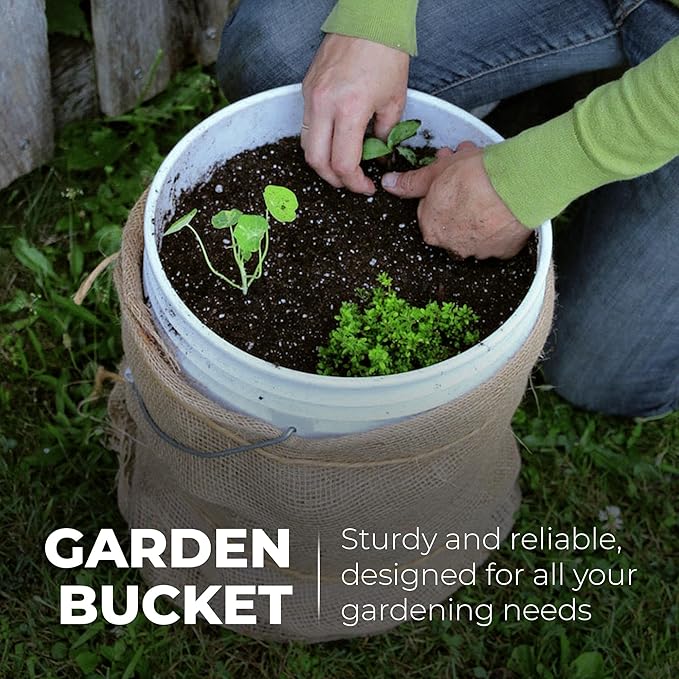 5-Gallon White Bucket Pail Container with Lid | Food Grade | Heavy-Duty Extra Durable | Metal Handles with Plastic Grip for Easy Carrying | Multi-Use | Easy Stack and Store | BPA Free -2 Pack
