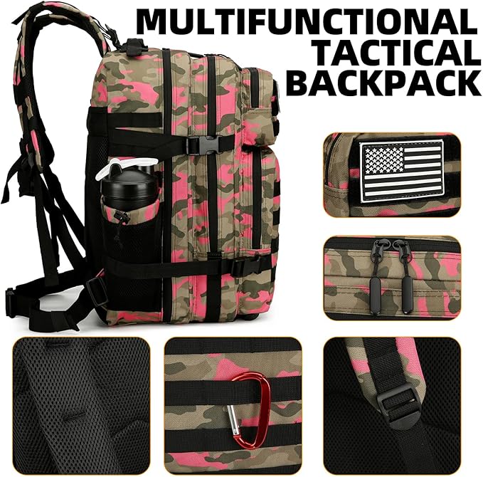 25L Tactical Backpack for Men and Women Military Backpack Small Assault Pack Molle Backpack Bug Out Bag Travel Rucksack Daypack (Pink Camo)