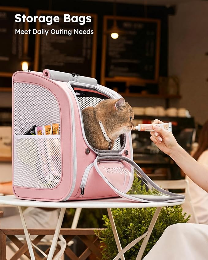 Pecute Cat Backpack Carrier, Large Space Cat Bubble Backpack, Breathable Cat Carrier, Shaded Dog Backpack Carrier, Ergonomic 3D Design for Travel, Hiking, Suitable for Shopping, and Vet, Pink