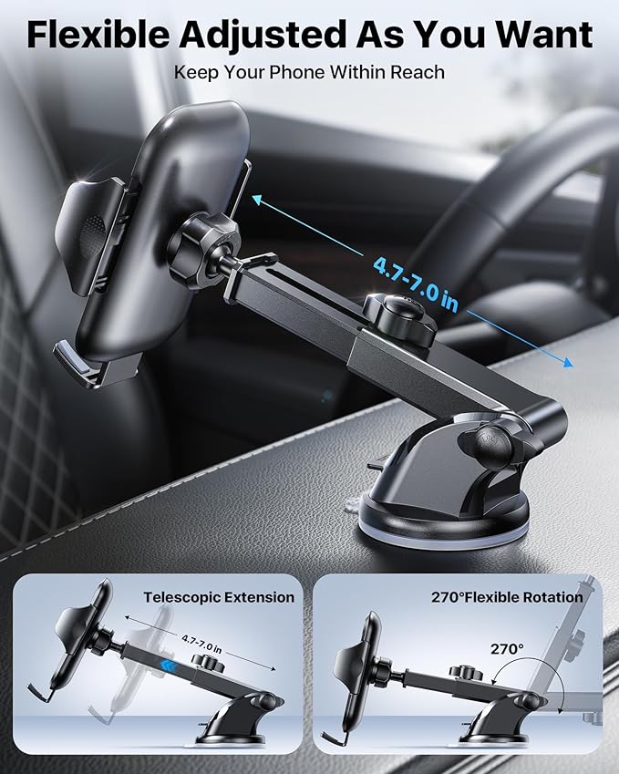 andobil Car Phone Holder, 2025 Military-Grade 89bs Strongest Suction Phone Holders for Your Car Dashboard/Windshield/Vent Easy Clamp Cellphone Holder Truck Stand for iPhone 17 16 15 Pro Max, Purple