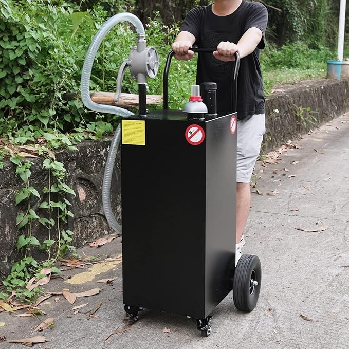 40 Gallon Fuel Caddy with Wheels - Heavy Duty Steel Gas Can with Hand Pump - Portable Fuel Transfer Tank for Gasoline, Diesel, Kerosene - Wide Mouth Design for Construction, Farm, ATV, Generator