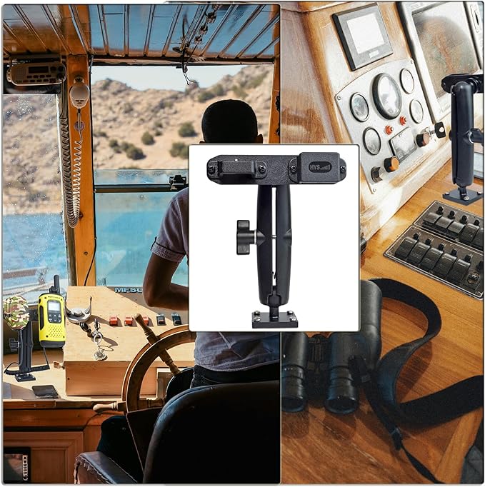HYS Adhesive Truck & Car Walkie Talkie/Shoulder Speaker Mic Belt Clip Holder, Secure Grip, Heavy Duty Drill Base Tablet Mount, Sturdy 2-Way Radio Mount for Commercial Vehicles, Trucks, Table and Wall