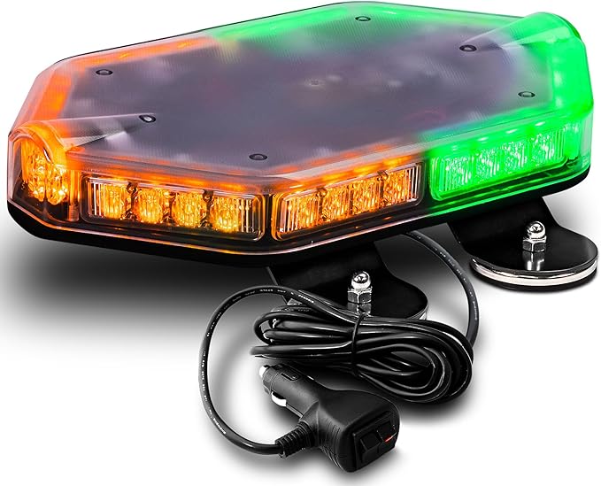 LAMPHUS NanoFlare NFMB40 12" 12V 40W Amber Green LED Strobe Mini Light Bar [SAE Class 1] [Magnet/Permanent Mount] Roof top Rotating Flashing Emergency Warning Beacon Lightbar for Firefighter Vehicle