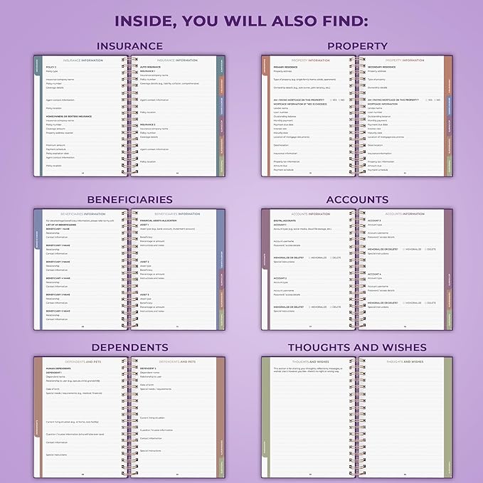 Clever Fox When I Die Planner With Pockets for Documents – End-of-Life Organizer Binder for Important Personal Info & Final Wishes (Purple)