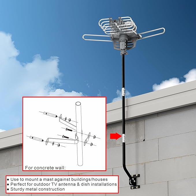 PIBIDI Adjustable Outdoor Antenna & Weather Station Mounting Pole Universal Mount Brackets - Easy Installation, Solid Structure, Weather Proof (1 1/4" Diameter, 5' 6" Arm Length)