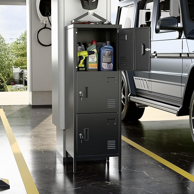 METAN Metal Storage Employees Locker with 3 Lockable Doors,47''H*16''W*16''D Locking Storage Cabinets for Small Spaces,Home,School,Gym,Assembly Required,Black