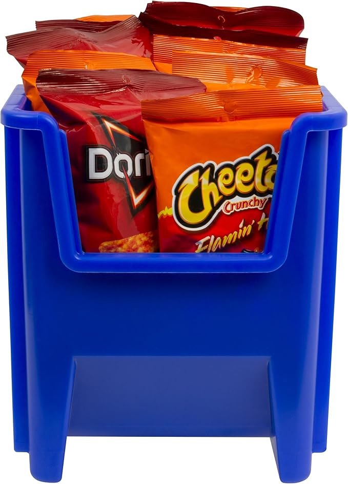 Akro-Mils 13014 Stak-N-Store Heavy Duty Stackable Open Front Plastic Storage Container Bin, (17-1/2-Inch x 11-Inch x 12-1/2-Inch), Blue, (4-Pack)