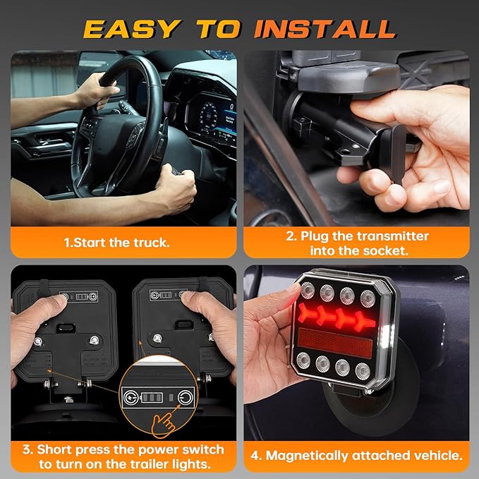 Wireless Trailer Lights, Rechargeable Magnetic LED Trailer Lights with Reverse Light, Portable Wireless Tow Tail Light Kit for Trucks, Boats, RVs, Campers, IP67 Waterproof