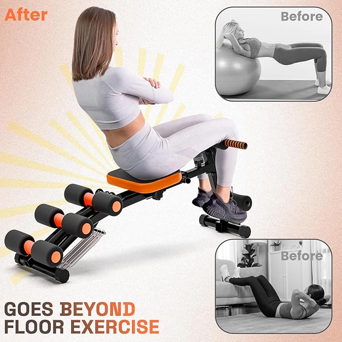 All-in-One Ab Workout Bench, Ab Machine, Workout Bench for Home Gym, Multi-Functional Adjustable Crunch Machine, Exercise Equipment for Total Body Workout (Black Yellow)