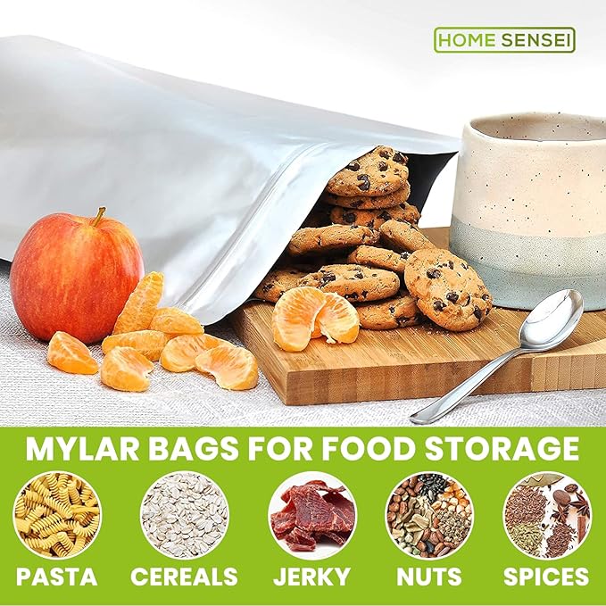 60pcs 1 Quart Mylar Bags for Food Storage - ExtraThick 10 Mil - Smell Proof Mylar bags 1 Quart - Stand-Up Zipper Pouches 7" x 10" - Small Mylar Bags for Food Storage - Heat Sealable