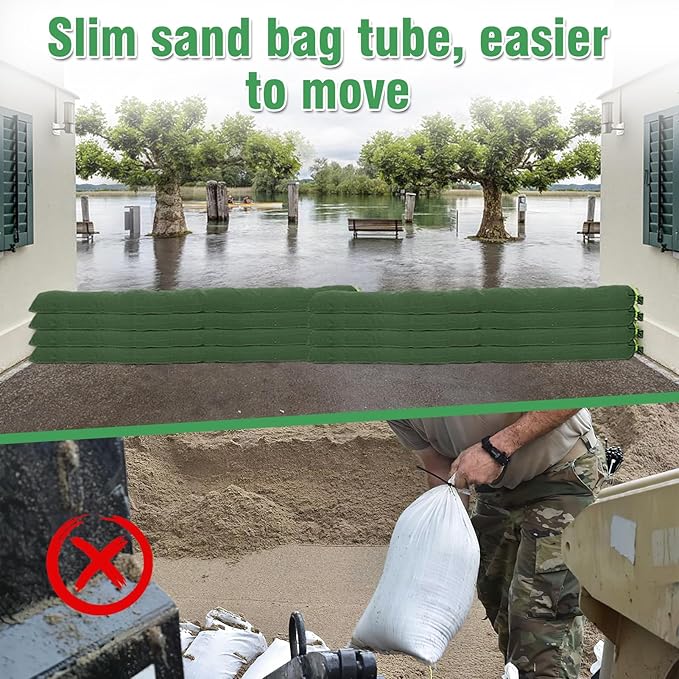 4 Pcs 6' × 6" Long Sand Bags for Flooding - Thickened Canvas Flood Protection Sandbag Tube with Elastic Band, Reusable Flood Rain Wind Barrier Sand Bag Tube for Door Window Flood Control