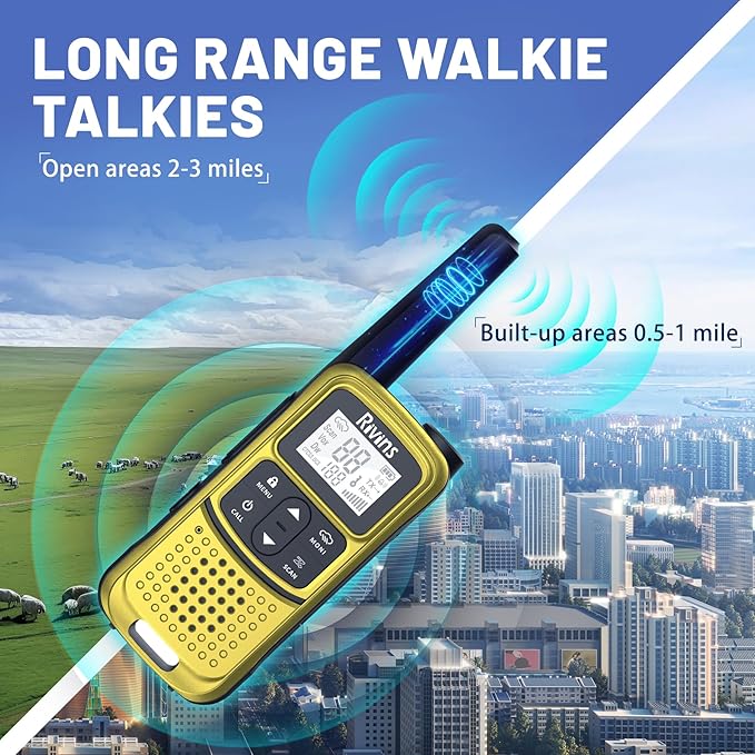 Radios Walkie Talkies Long Range: Rivins F22 Rechargeable Walkie Talkies for Adults, NOAA, 1400mAh Li-ion Battery USB-C Cable, LED Flashlight, VOX FRS Two Way Radio for Hiking Hunting, Camping, 4 Pack