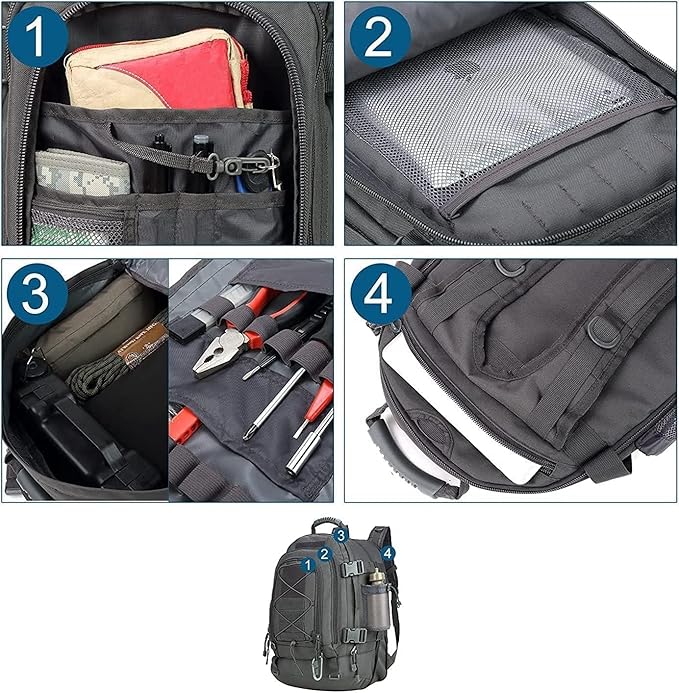 Large Military Bug Out Bag 3 Day Pack Expandable Backpack Army Daypack for Outdoor Hiking Hunting (Grey)