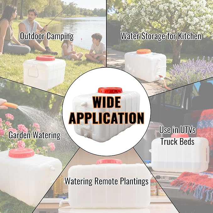 52Gallon/200L Water Storage Tank, Portable Water Tank for Outdoor Camping,Farms and Gardens, Rectangular Translucent White