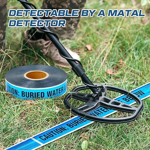 Pangda 2 Rolls 1000 Feet Detectable Safety Tape 5 Mil Underground Detectable Warning Tape for Construction Sites Road Repairs(Caution Buried Water Line Below,3 Inch,Blue)