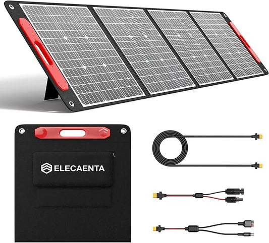 ELECAENTA 200W Portable Solar Panel for Power Station, 25% High Efficiency, Ultra Light with Kickstands, 20V/10A Foldable ETFE Solar Charger for Camping RV Trip Outdoor Home Backup Off Grid