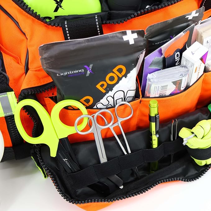 Lightning X Stocked X-Large Modular EMT Medic Trauma Bag w/Emergency Medical Fill Kit Supplies - ORANGE