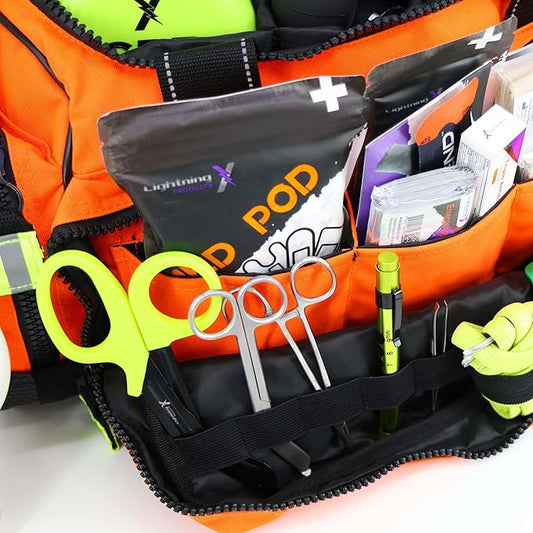 Lightning X Stocked X-Large Modular EMT Medic Trauma Bag w/Emergency Medical Fill Kit Supplies - ORANGE