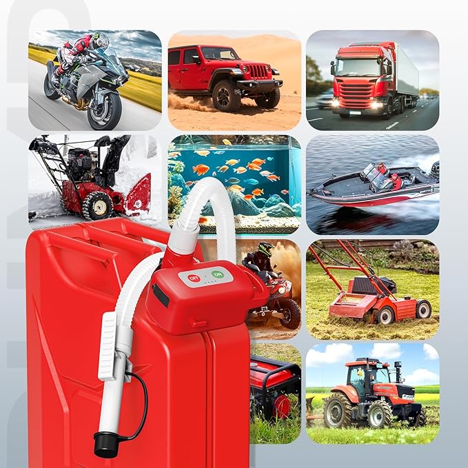 Automatic Fuel Transfer Pump, Fast 3.2 GPM Flow Gas Transfer Pump with Auto Stop Sensor Fuel Gas Can Pump, Rechargeable Lithium-Ion Battery Gas Pump, Red