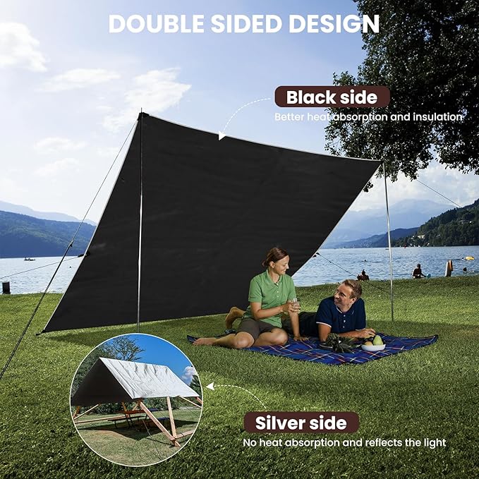 Tarp 12x16FT, Extra Thick 16Mil Heavy Duty Waterproof Tarps with Brass Grommets and Reinforced Edges, Tear & Fade Resistant, 100% UV Blocking Outdoor Tarp for Roof Camping Pool Boat (Silver/Black)